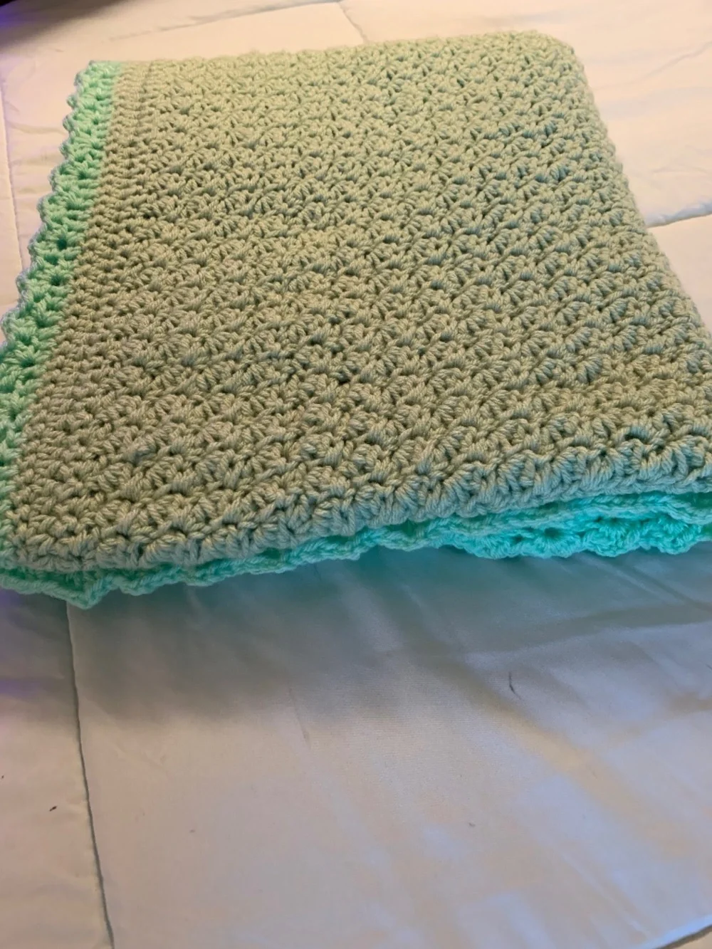 Crocheted Handmade Blanket 59 1/2 x 27 1/2 New Lap Blanket or wrap over shoulder